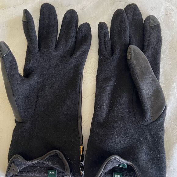 Ralph Lauren Black Leather Gloves with Gold Stripes - Picture 4 of 5